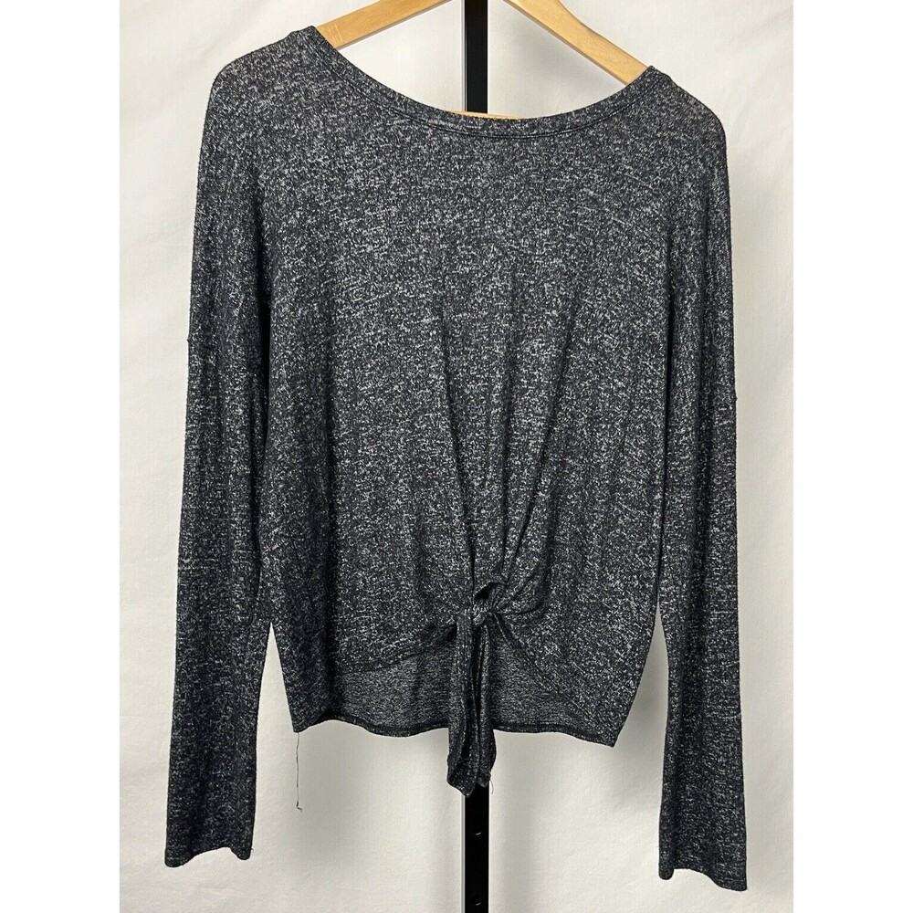 Arizona Jean Top Long Sleeve T Shirt Tie Hem Stretch Heather Black Women Medium